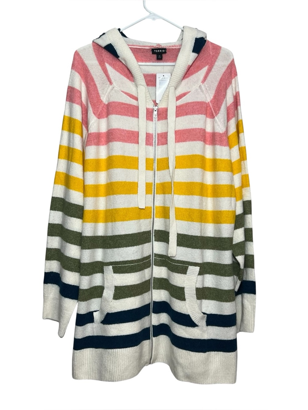 Torrid Zip Up Hoodie Rainbow Stripe Sweater Womens Size 5X Pockets NWT Cozy Soft